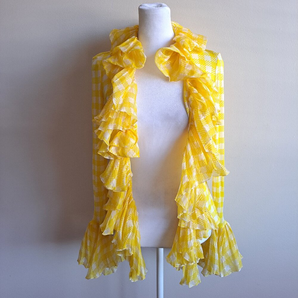Roberto Cavalli Yellow Ruffle Sheer Silk Blouse Size 38 / XS - Picture 9 of 16